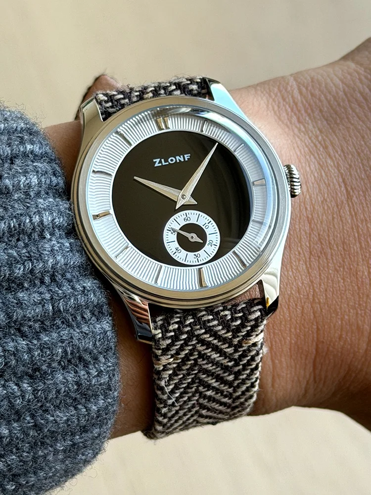 

НОВЫЕ винтажные часы ZLONF с черным эмалевым циферблатом, ретро-авиационные часы для пилотов, мужские механические часы с ручным заводом ST17