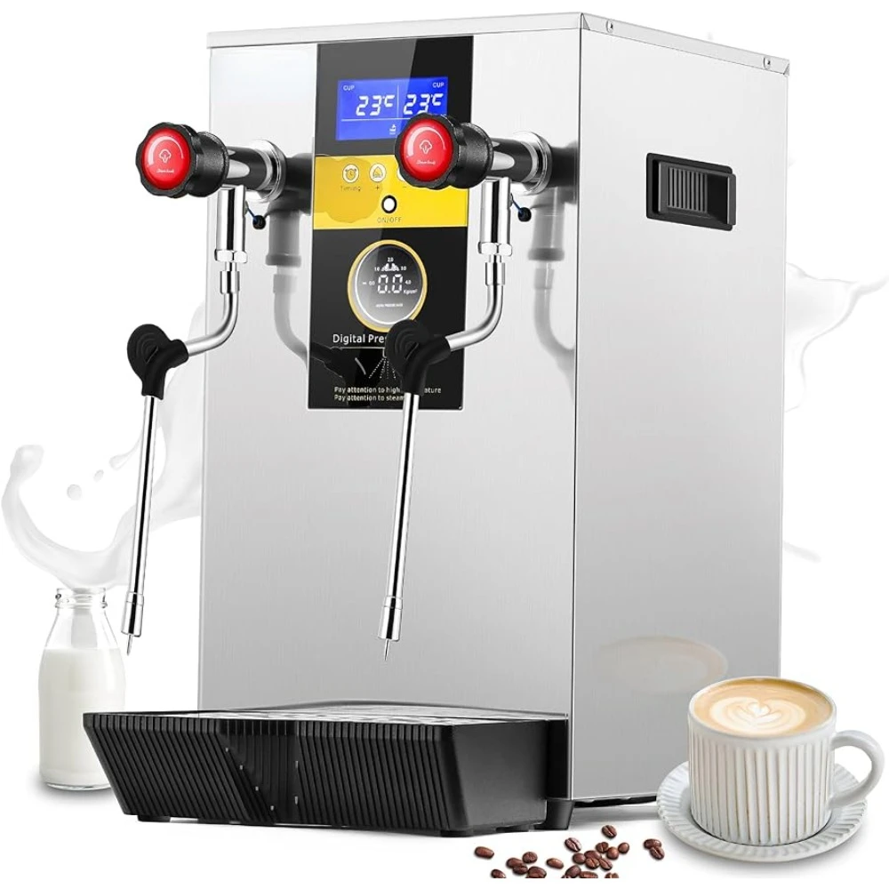 Commercial Steam Milk Frother Machine Continuous Steam 2-Wand Electric Milk Foam Machine with 4L Boiler