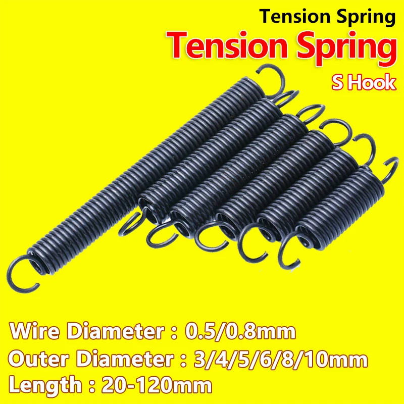 Open Hook Tension Spring Pullback Spring Coil Extension Spring Draught Spring Wire Diameter 0.5mm,0.8mm Outer Diameter 3-10mm