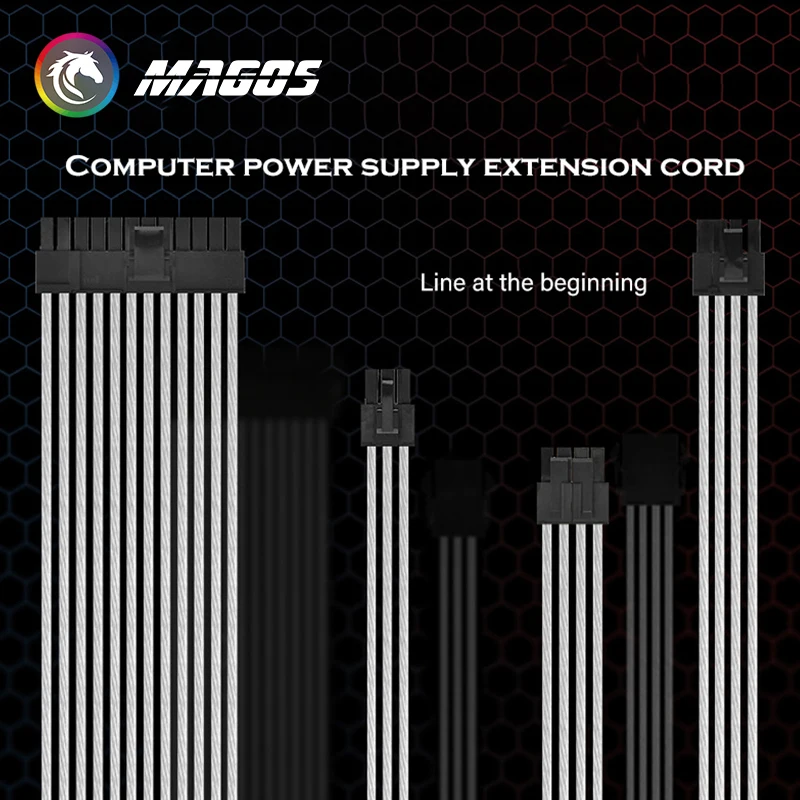 Computer PSU Extension Cable Kit, ATX / PCI-E / EPS  Power Cord GPU / CPU Transfer Adapter, Sleeved Silver-Plated Line