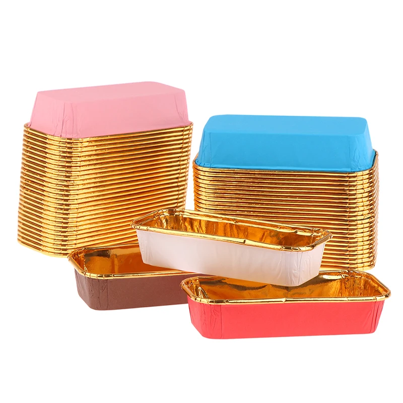 50pcs/set Rectangle Cupcake Tray Case Wedding Party Caissettes Golden Muffin Wrapper Paper Cup Oilproof Cupcake Liner Baking Cup