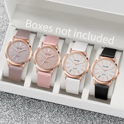 4PCS/Set Women Watches Fashion Starry Dial Leather Band Quartz Watch(Without Box)