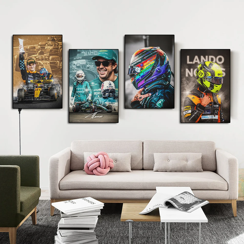 Formula Grand Prix Piastri Portrait Canvas Painting Championship Racing Leclerc Poster Alonso Sports Car Wall Art Room Decor