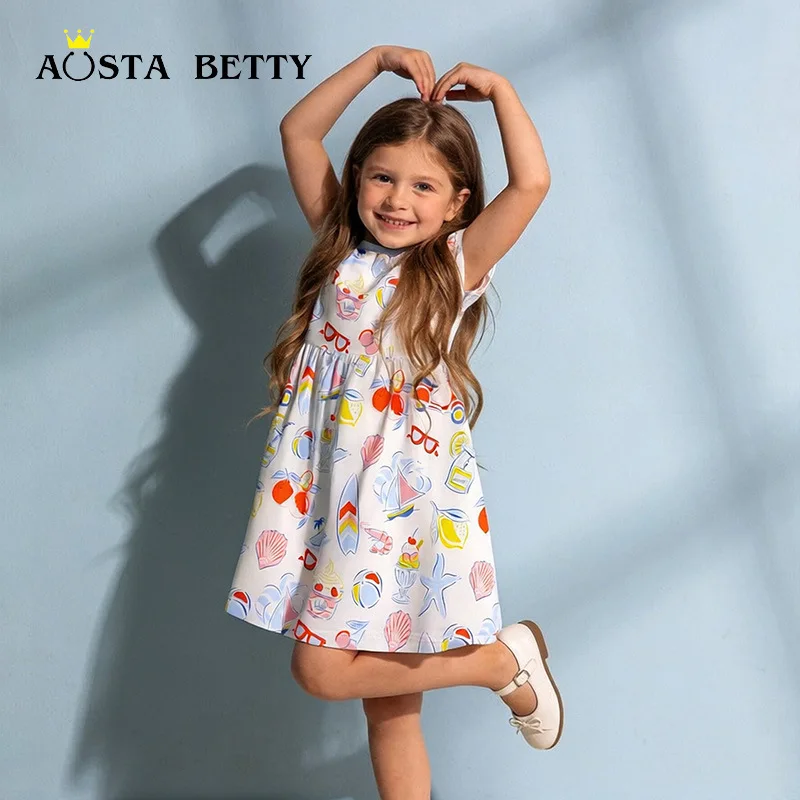 

26Summer new girls' dress, cute printed short-sleeve princess dress, knitted cotton dress for toddlers and young children
