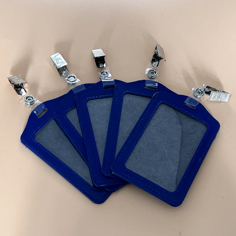 10 Sets Arbeits-ID-Kartenhalter mit Clips, blaue Farbe, PU-Kartenhülle, Business-Arbeitskarten-Schutztaschen, Schutzhülle