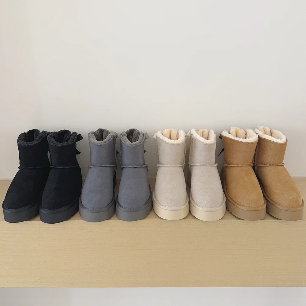 2026 Plateau-Schneestiefel für Damen in Übergrößen, mit dickem Fleece, dicken Baumwollschuhen und Banddekorationen, Damen-Baumwollstiefel – Detail 2