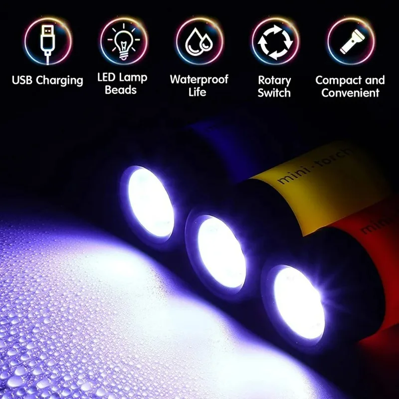 Mini USB recarregável lanterna led, bolso chaveiro, luz forte, impermeável, viagens, portátil, casa