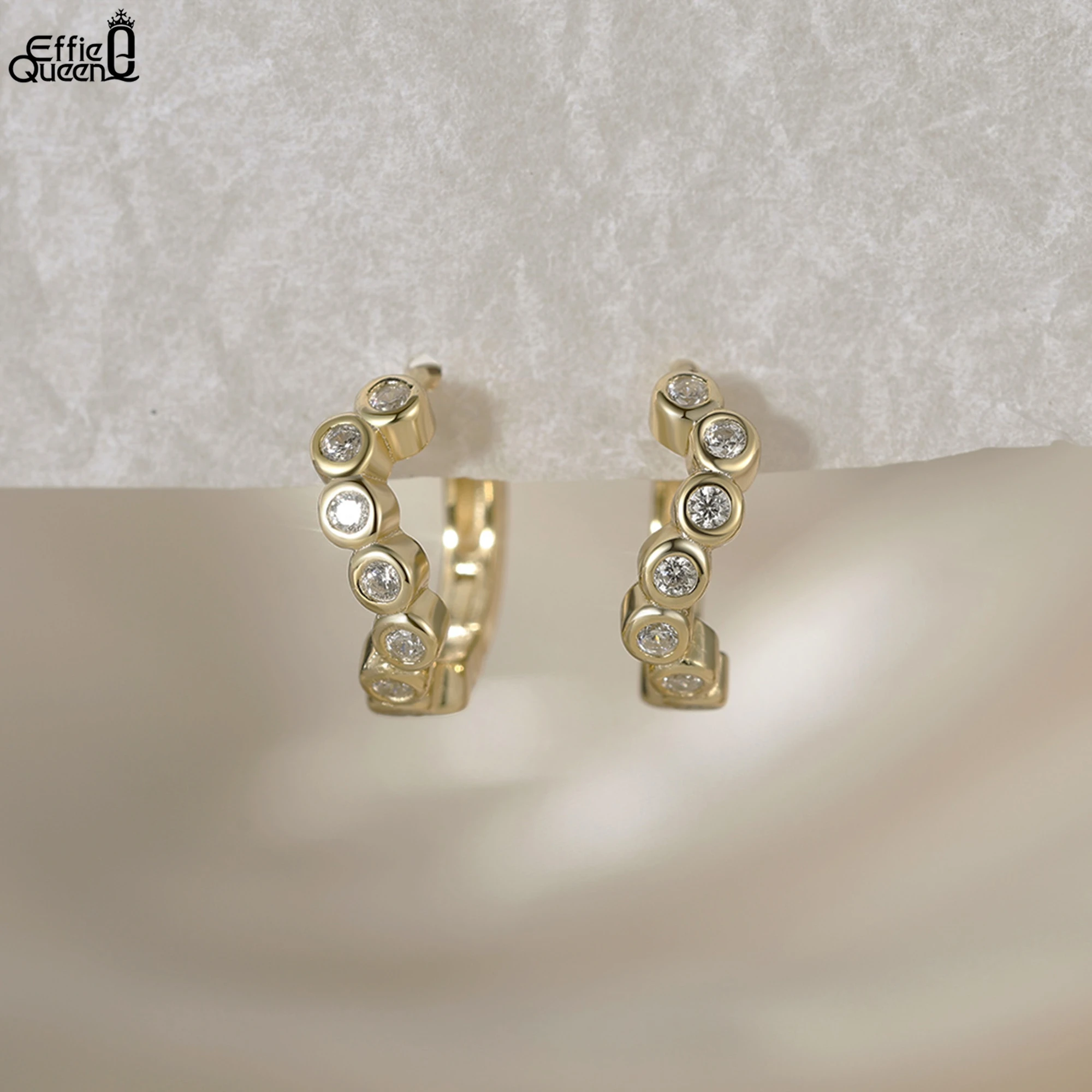 

Effie Queen Real 925 Sterling Silver 5A Oval Zirconia Hoop Earrings Drop Style Irregular Design Casual Wear for Ear Gift APE142