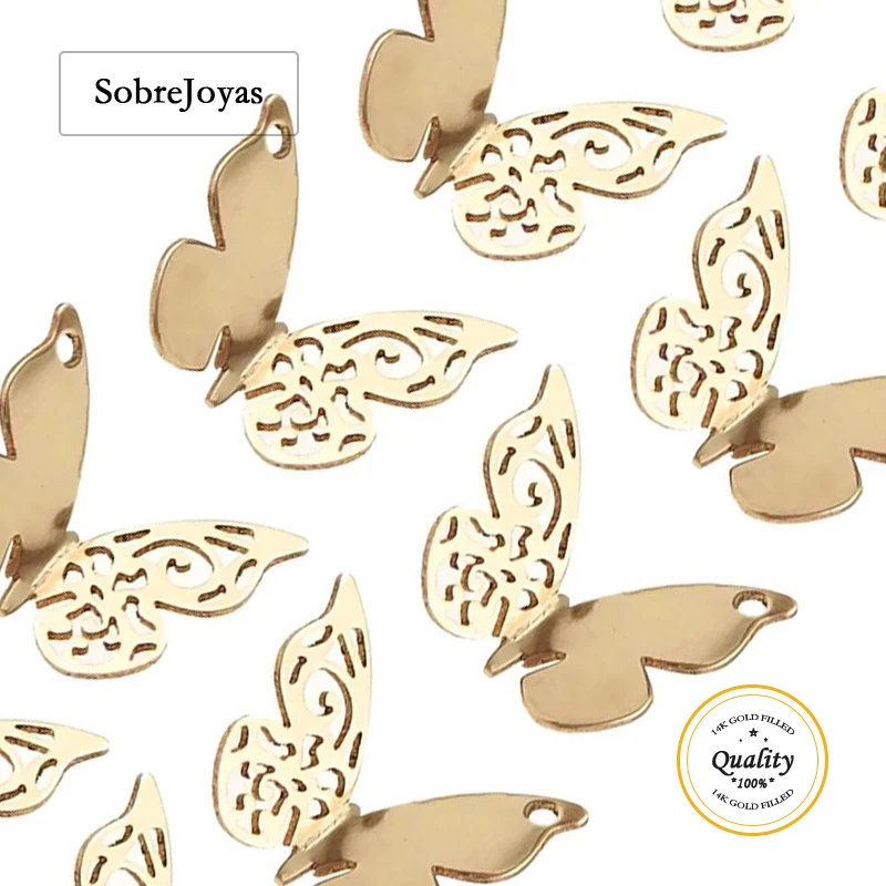 

14K Gold Filled Butterfly Charm 11x7.5mm Hollow Carved for Bracelet & Necklace Jewelry Findings Accessories