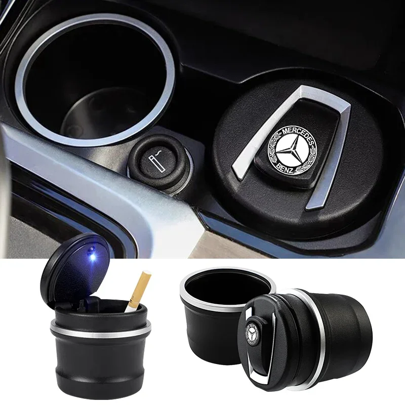 1pcs Car Cigarette Ashtray Cup With Lid With LED Light Portable For Mercedes Benz A180 A200 A260 W203 W210 W211 W204 C E S CLS