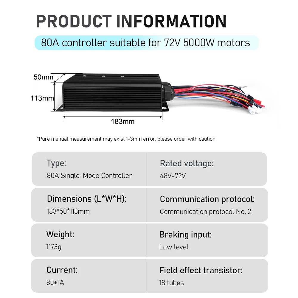 72V 80A Square Wave Controller Electric Vehicle Controller Compatible with 5000W Motor for Mountain Bike Scooter Modification