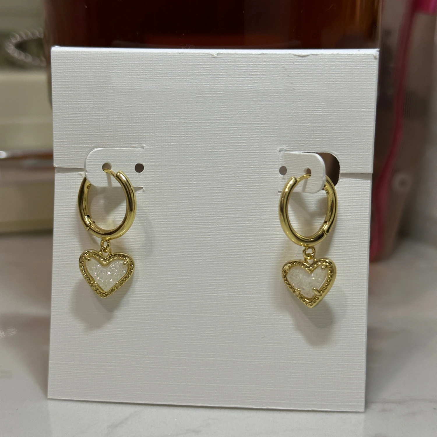 YEEVAA Ari Heart Huggie Crystal Stone Drusy Hoop Earrings for Women Girls Fashion Jewelry, Unique Gifts