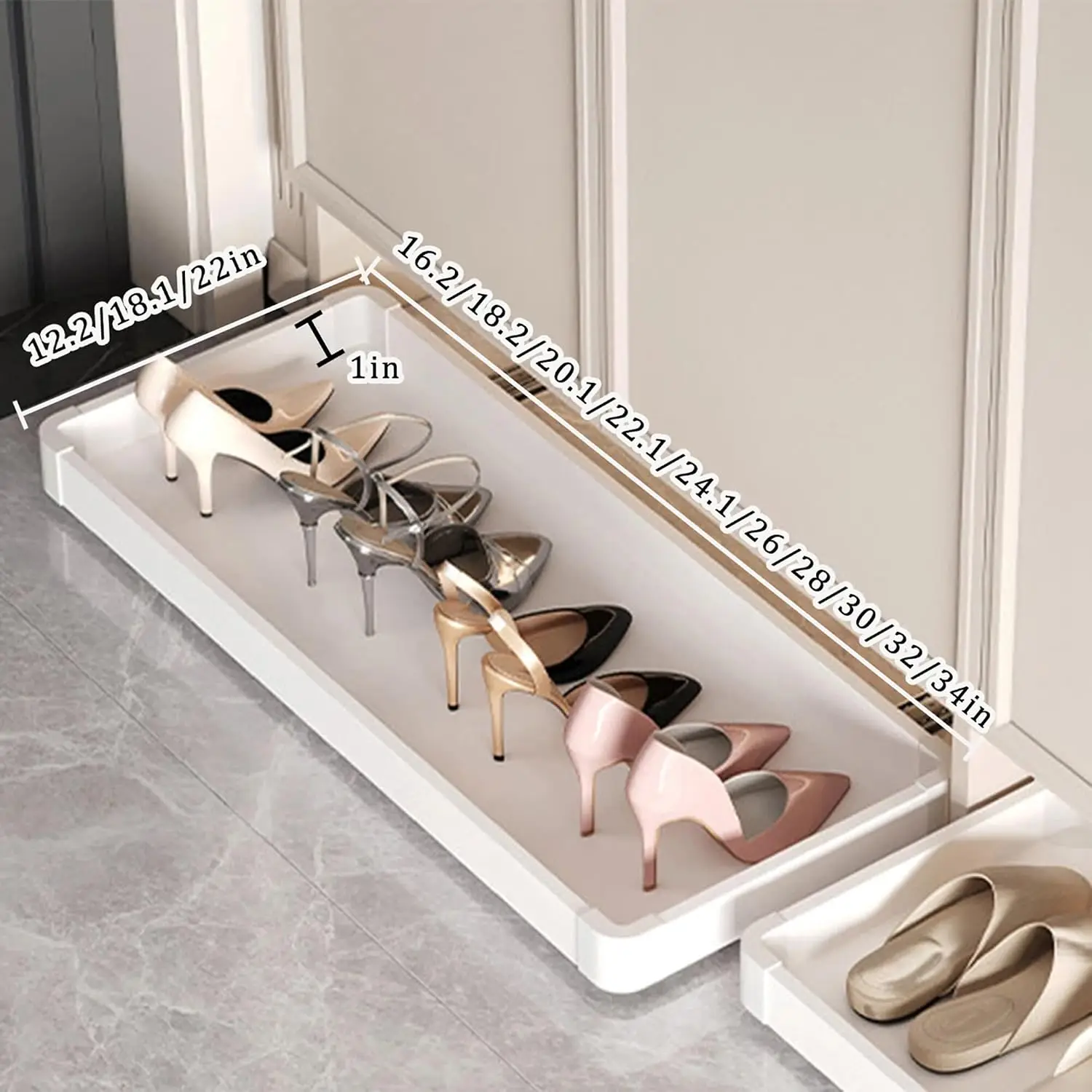 Under-Mount Sliding Shoe Rack,Pull Out Shoe Tray,Push to Eject,Entryway Closet,White L34xD12.2in, Customized