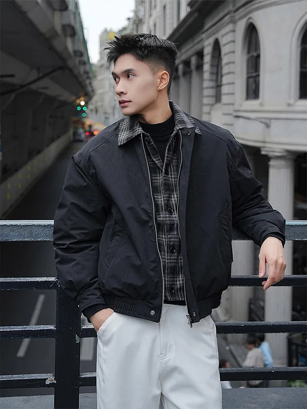 

Thiened Plaid Patchwork Collar Jaet Men's Cotton Winter Warm Workwear Outerwear Classic Sle Youth Faion Casual Fit