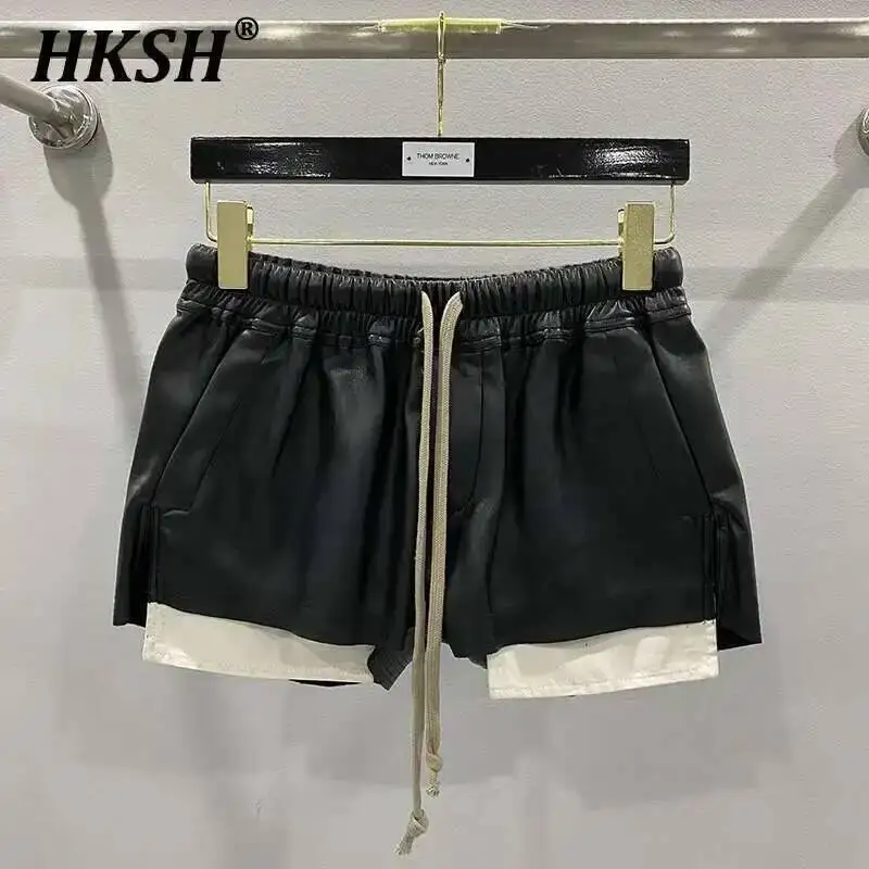 HKSH Damskie szorty ze skóry PU w stylu Tide RO Streetwear Fashion Pocket Wygodne Nowe Wszechstronne Ciemne Szykowne Y2K Punk Capris H2512