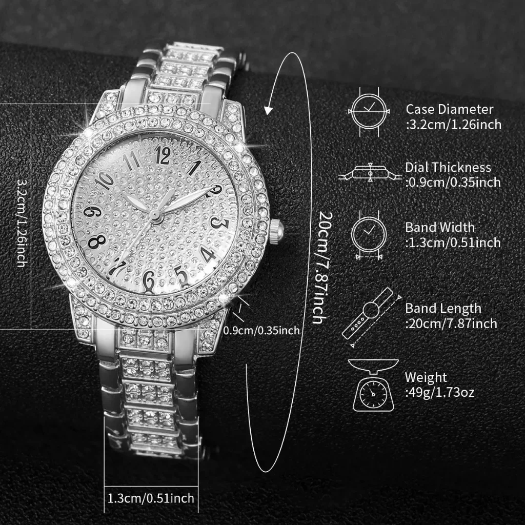 Immagine 7: Set di 6 Orologi da Donna con Strass, Bracciale di Lusso con Cinturino a Cuore, Orologio da Polso al Quarzo, Relogio Feminino