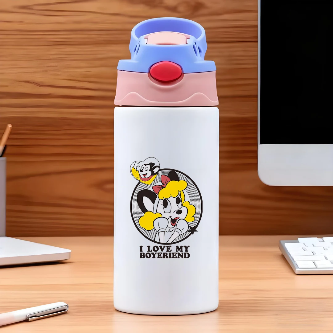 

Disney cartoon girl dog couple's cup I LOVE MY BOYFRIEND 304 stainless steel cartoon straw cup childrens water cup New Year gift