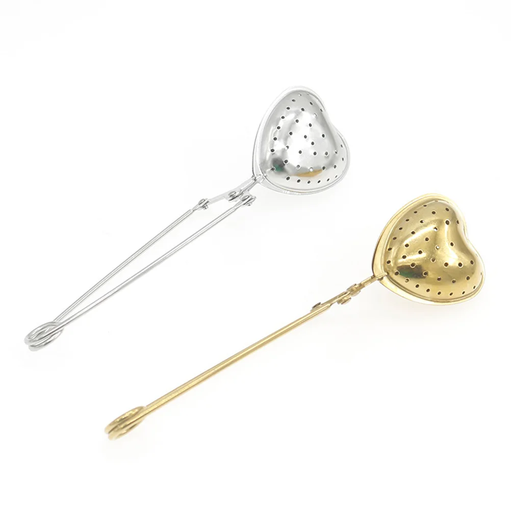 2PCS Creative Heart Shape Tea Filter Stainless Steel Tea Strainer Tea Infuser Filter with Handle for Home Tea Party (Silver)