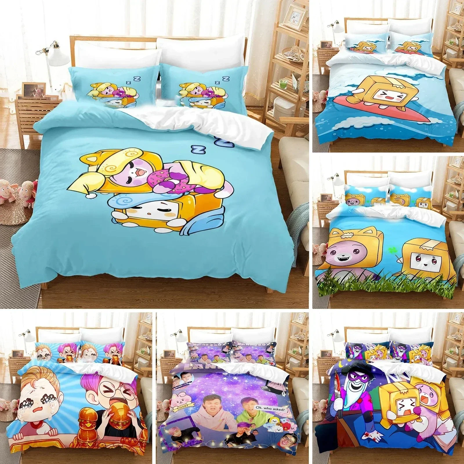 

Cartoon Foxy Boxy Lanky-box Bedding Set Duvet Cover Bedroom Comforter Covers Single Twin King Size Quilt Cover Home