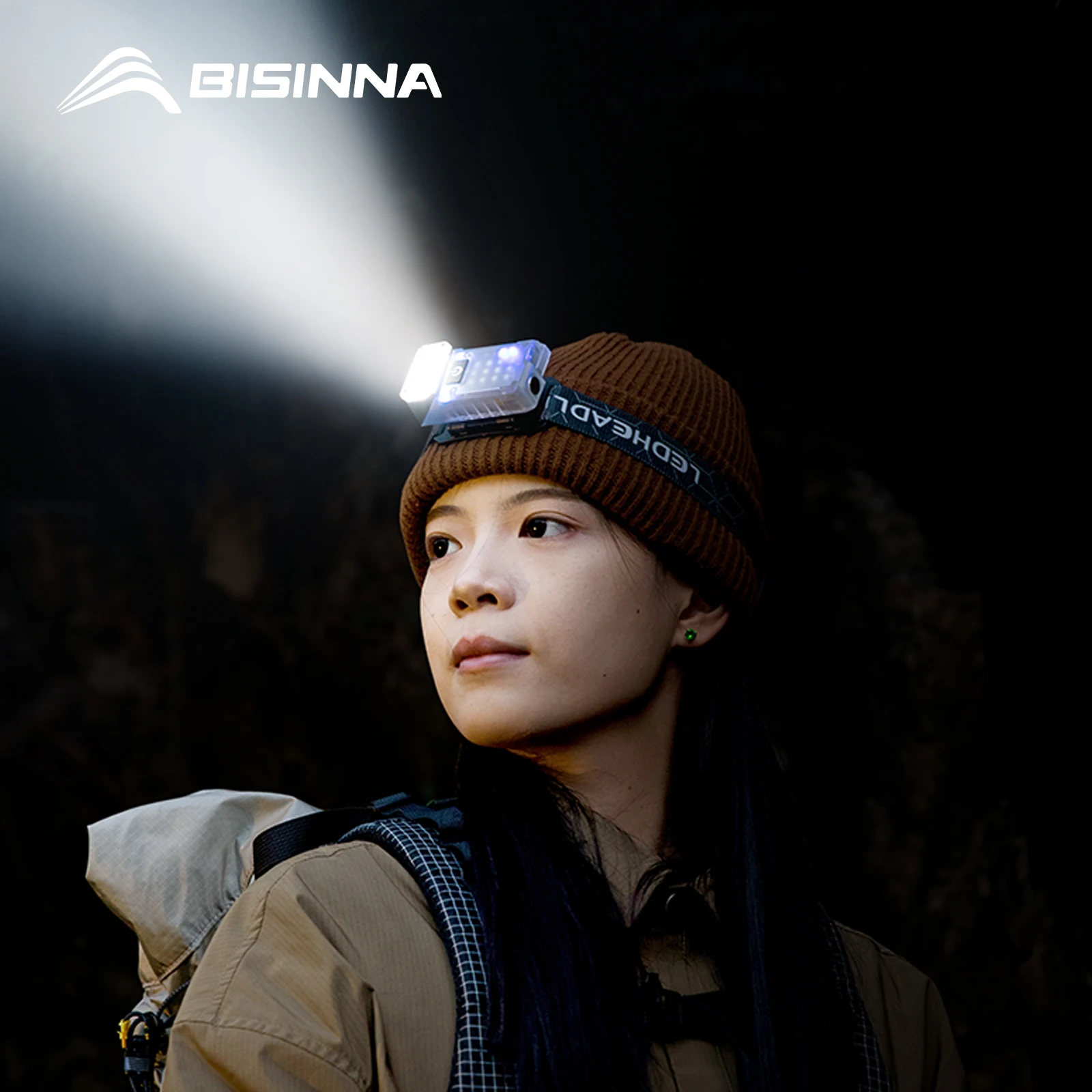BISINNA Camping-LED-Stirnlampe, superhell, tragbar, wiederaufladbar, fluoreszierend, für Outdoor-Angeln, Wandern