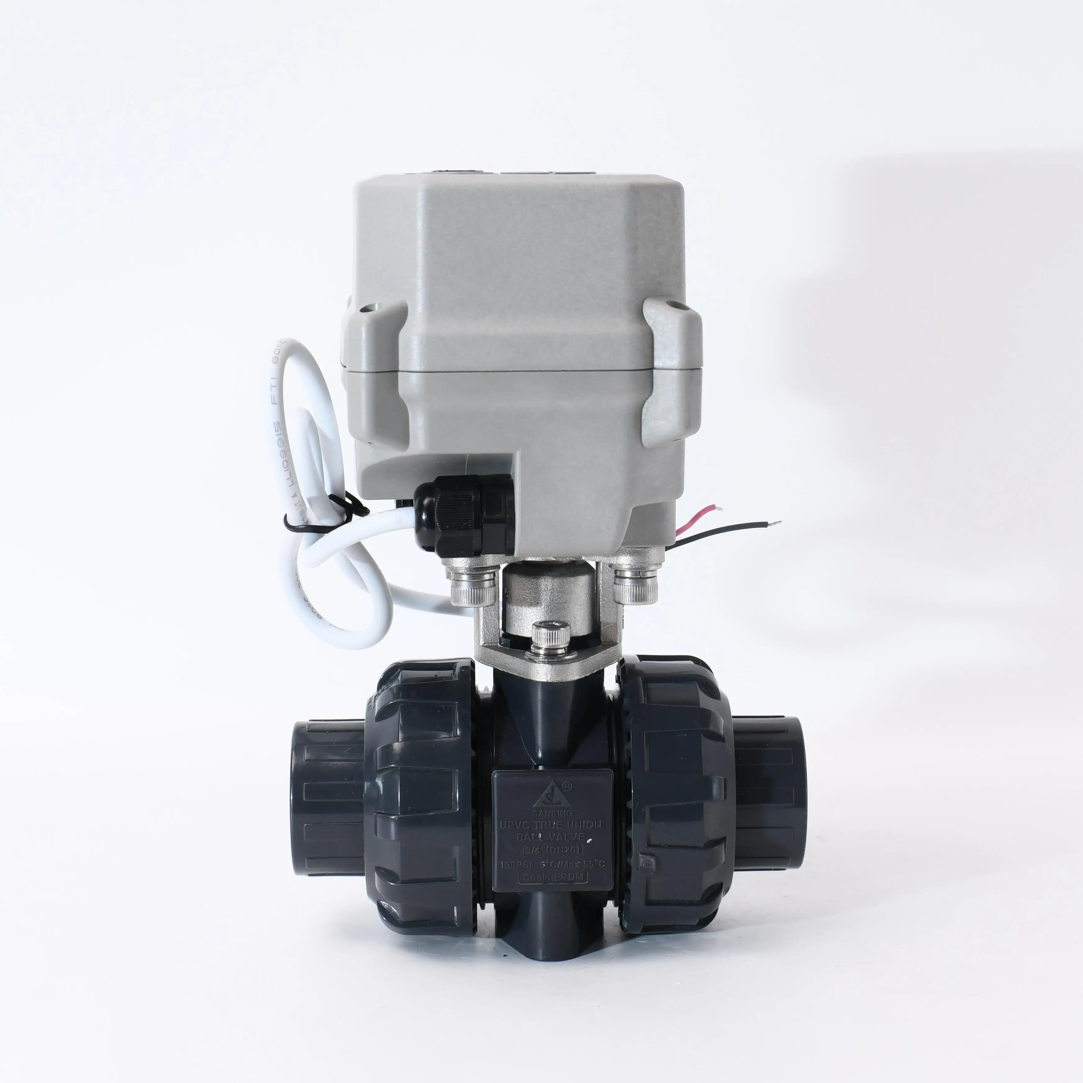 CR201 DN40 PVC Electric Motorized Water Control Flow Actuator Ball Valve Motor Operated Valve UPVC Valve With SS Bracket