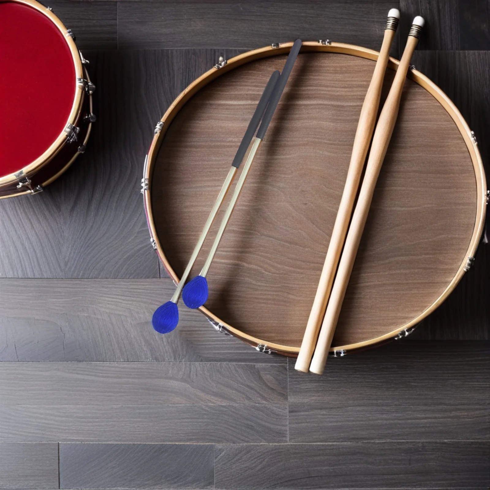 

1 Pair Blue Medium Hard Yarn Head Marimba Beech Handle Extra-Durable Synthetic Material Indoor Outdoor Use Percussion Mallets
