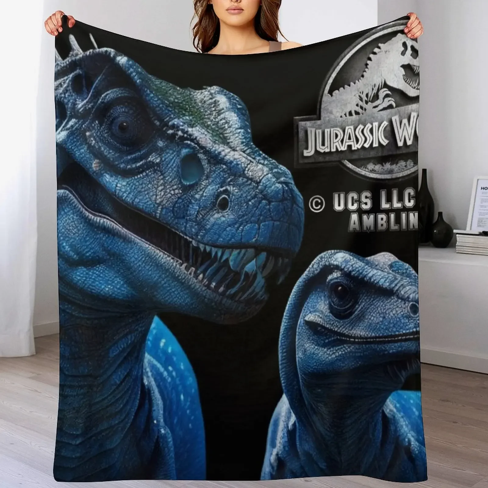 

Jurassic World Blue Raptor Family Throw Blanket warm for winter Travel cosplay anime Flannel Fabric Blankets
