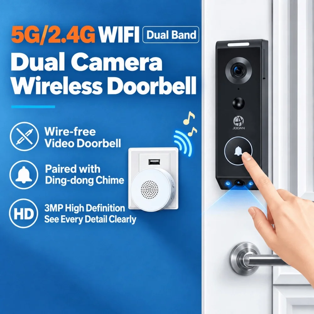 2.4G 5G WiFi 6MP Dual Lens Smart Video Doorbell Two-Way Audio AI Detection 160°Wide Angle Cloud Storage Home Security Doorbell