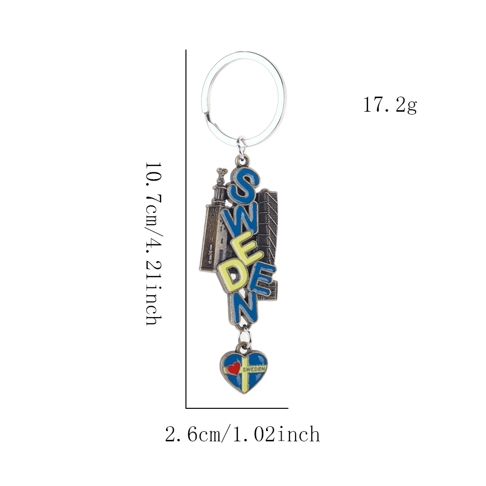 Sweden Keychain Souvenir Swedish Landmark Key Ring Pendant Bag Charm Keychains for Men Women Party Jewelry Gifts Accessories