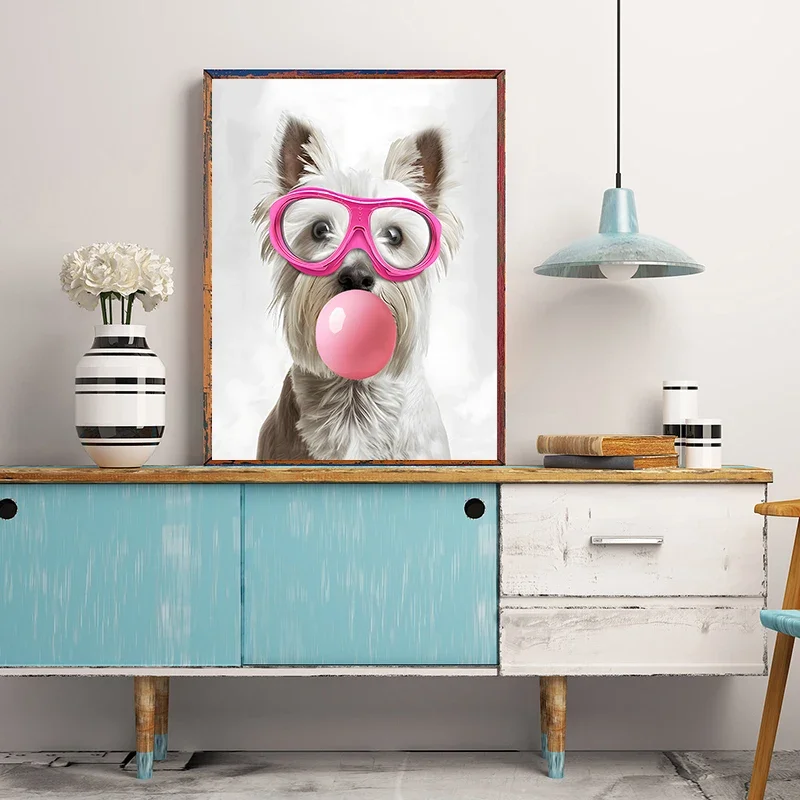 Funny Animal Blowing Bubble Gum Wall Poster Sphynx Cat Portrait Print Wearing Goggles Picture Canvas Painting for Home Decor