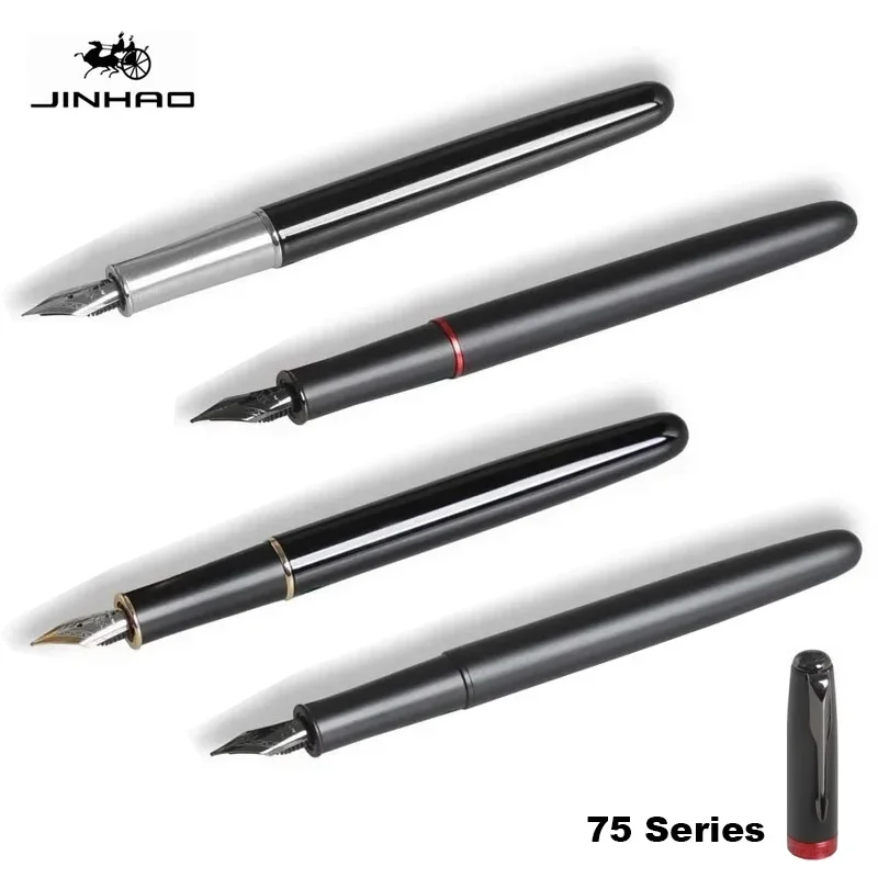 Jinhao 75 metalowe pióro wieczne czarny/czarny czerwony luksusowe eleganckie długopisy 0.5mm stalówka długopisy atramentowe pisanie szkolne artykuły biurowe artykuły papiernicze