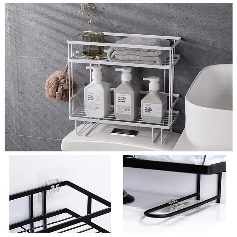 Wall Mounted/Above Toilet Storage Rack With Supporting Feet Shelf Free-Punching Multi-functional Bathroom Rack Home Accessories