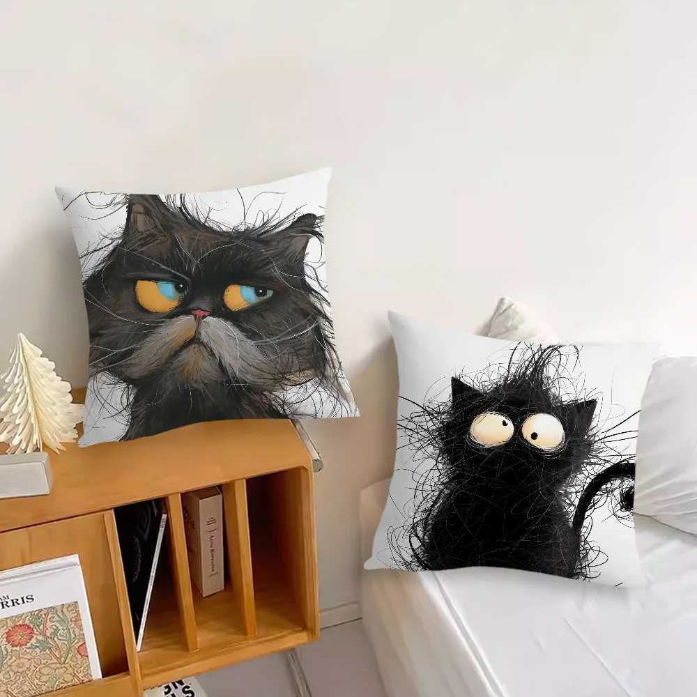 Whimsical Cat Art cushion cover Sofa Living Room Bedroom Headboard Backrest Cushion Square Cushion Nap Time Pillow Case