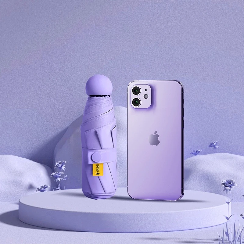 مظلة مدمجة مكونة من 5 أضعاف للحماية من أشعة الشمس فوق البنفسجية، جيب كبسولة محمول للنساء، مظلة صغيرة صغيرة خفيفة الوزن للمطر قابلة للطي تلقائيًا