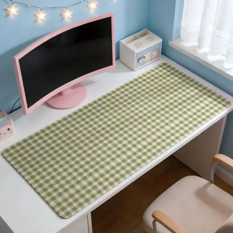 Olive Green Check Design Mouse Pad Office Gaming Keyboard Pad Non Slip Simple Style Desk Mat Desk Accessory Home Work