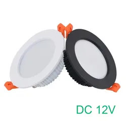 DC 12V LED 다운라이트 천장 조명 스포트라이트, 3W 7W 9W 12W 매립형 그릴 초박형 다운라이트 라운드 블랙 화이트