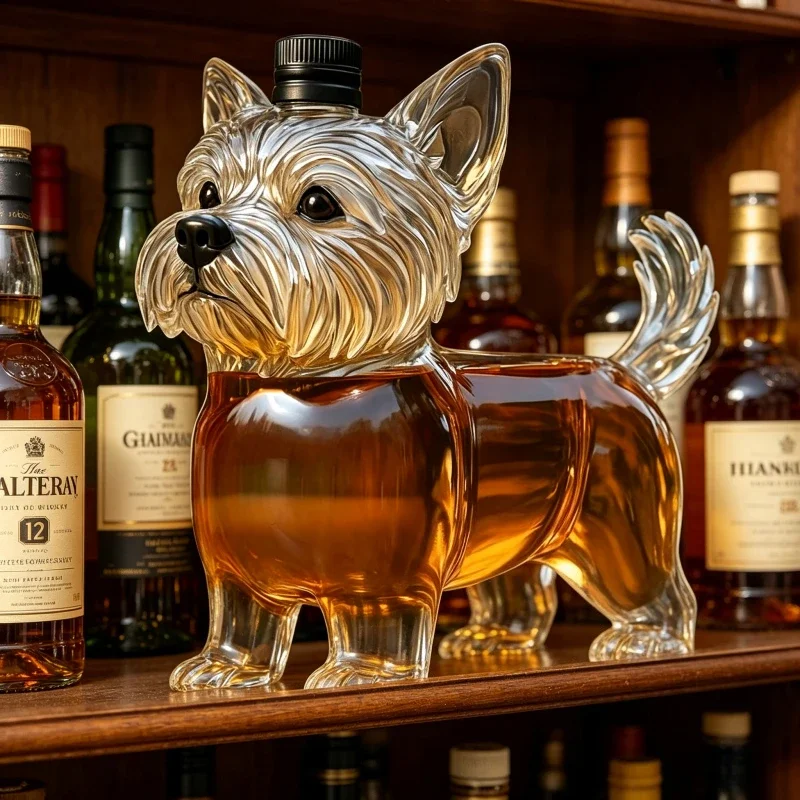 West Highland Terrier Dog Glass Whiskey Decanter, Clear Animal Shaped Liquor Bottle for Whiskey Brandy Vodka HomeBar Decor Wine