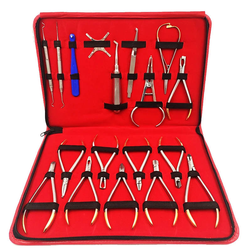 

Набор из 18 ортодонтических инструментов: плоскогубцы для формирования, гибки и резки проволоки, стоматологический инструмент