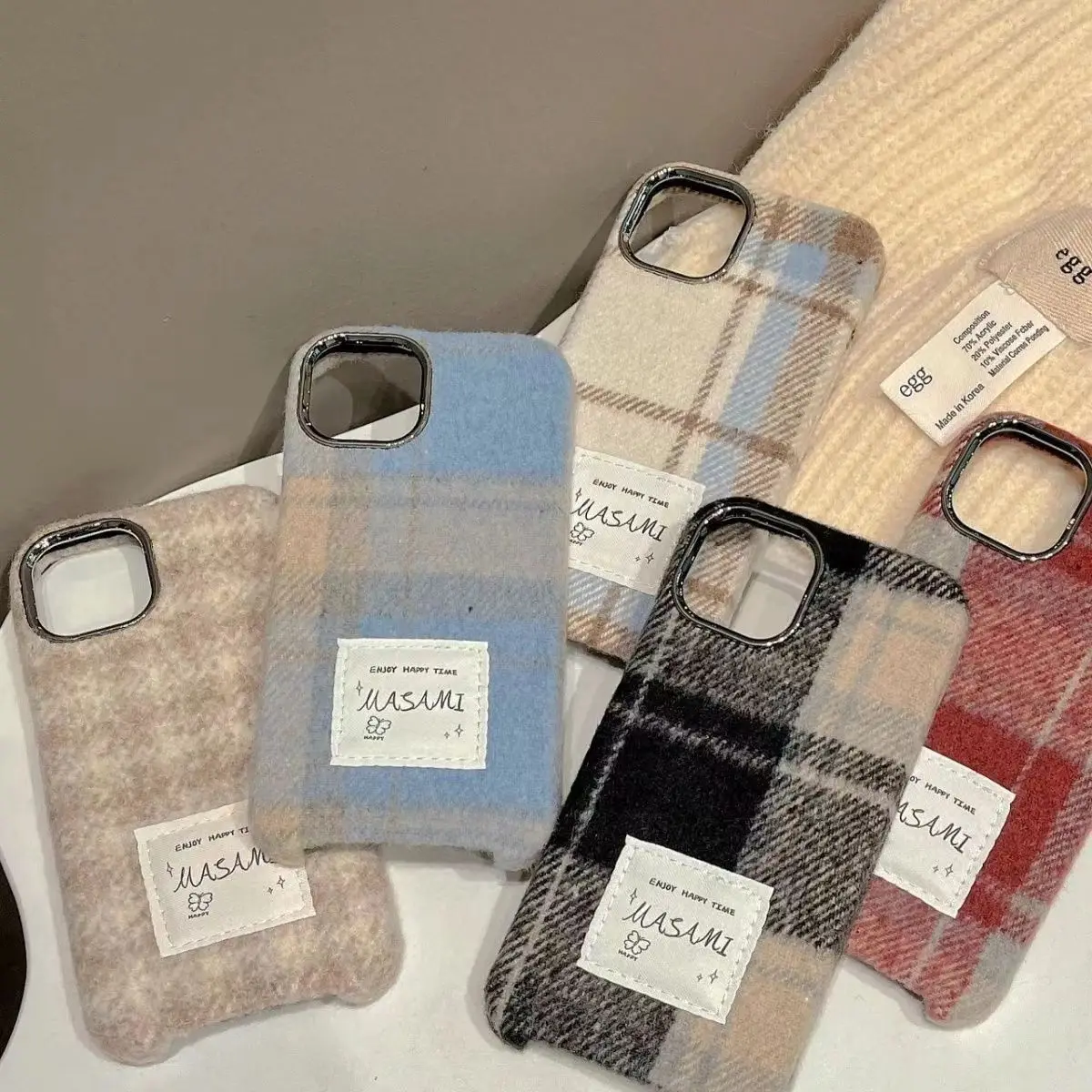 

For Iphone15 pro Japanese and Korean ins contrasting girly plaid velvetPhone Case 14 13 11 12 Pro 13 Pro 14pro shell