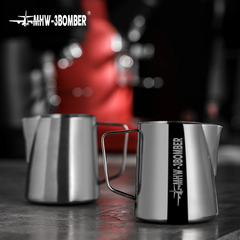 MHW-3BOMBER إبريق 5.0 إبريق مزبد الحليب من الفولاذ المقاوم للصدأ أداة باريستا مع فن اللاتيه ، كوب بخار إسبرسو ملحقات القهوة