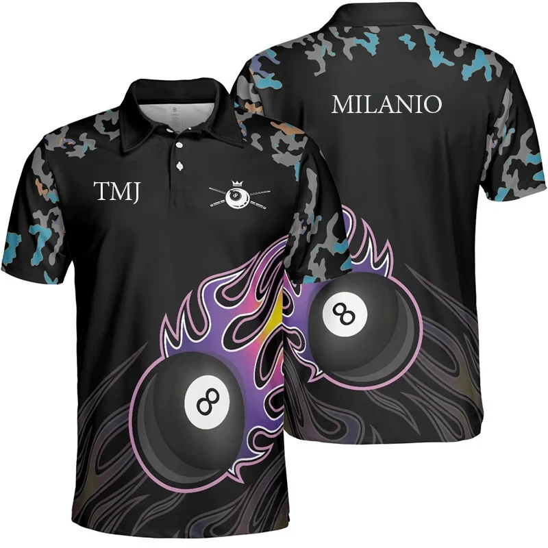 3D Funny Billiards Sportswear Polo Shirts For Men Summer Men\'s Billiard Gym Tops Streetwear Short Sleeve Lapel Oversized Tees