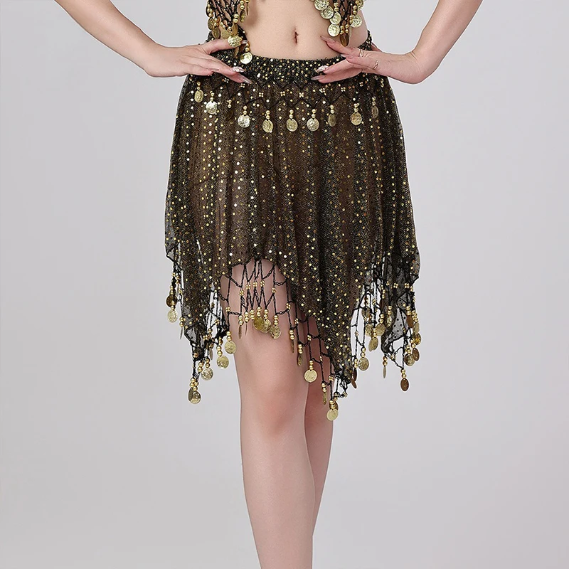 Thailandia/India/Ballerino arabo Paillettes Gonna con nappe Donne Sexy Danza del ventre Sciarpa dell'anca Paillettes lucide Gonna di danza del ventre Spettacolo teatrale Costume