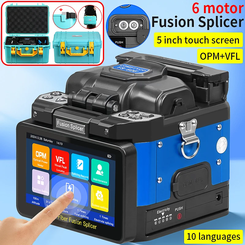 

New Upgrade COMPTYCO FS-60E Fiber Fusion Splicer machine 6 Motors with touch screen OPM VFL 10 languages Fast Welding Tool