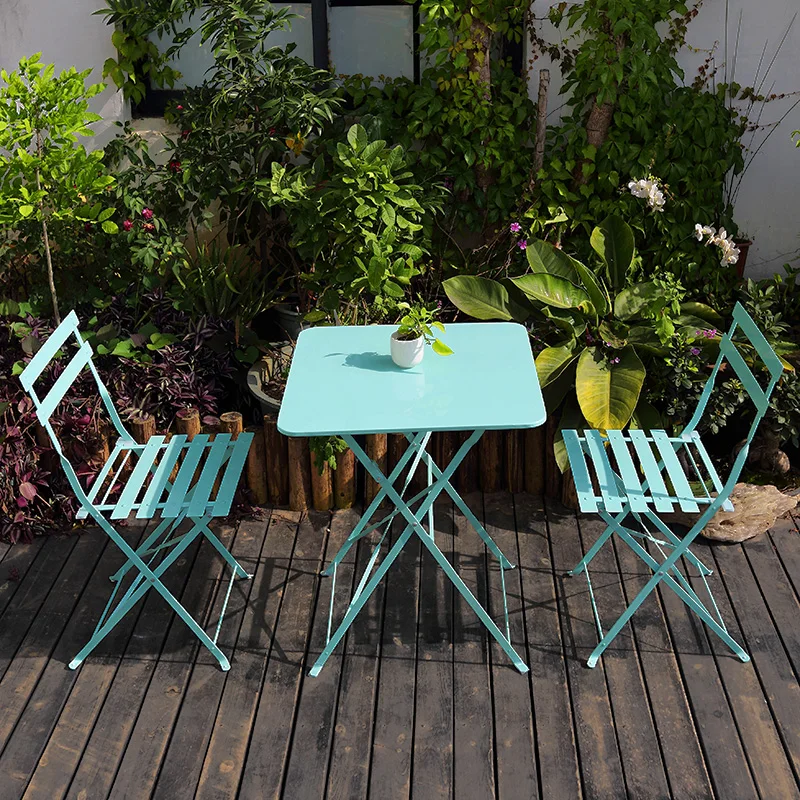 

Tangxin Garden Balcony Outdoor Folding Table and Chair Three Piece Set Iron Art Bar Cafe Leisure Terrace Table and Chair