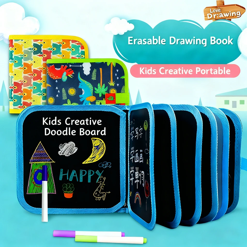 6 Pages Multi-functional Drawing Board Coloring Books Erasable Writing Board Children Portable Drawing Book Magic Blackboard