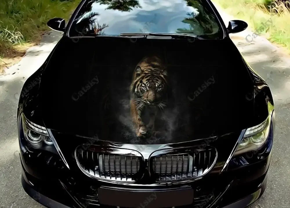 Walking Animal Tiger Car Hood Sticker Painting Self-adhesive Universal Car Accessories Film Modified Hood Protect Decal Decor