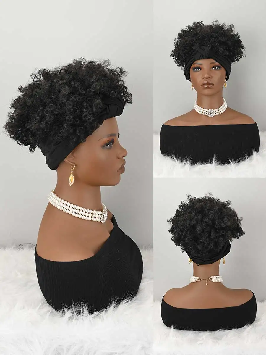 

Парик с повязкой на голову для женщин, афро-парик с кудрявыми волосами, короткий синтетический парик с прикрепленной повязкой, парик-повязка на голову