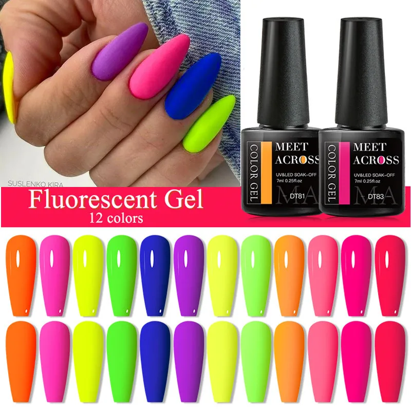 7ML Fluorescent Gel Nail Polish Summer Neon Gel Polish Vernis Semi Permanent Varnishes Nail Art Manicure Soak Off UV LED Gel