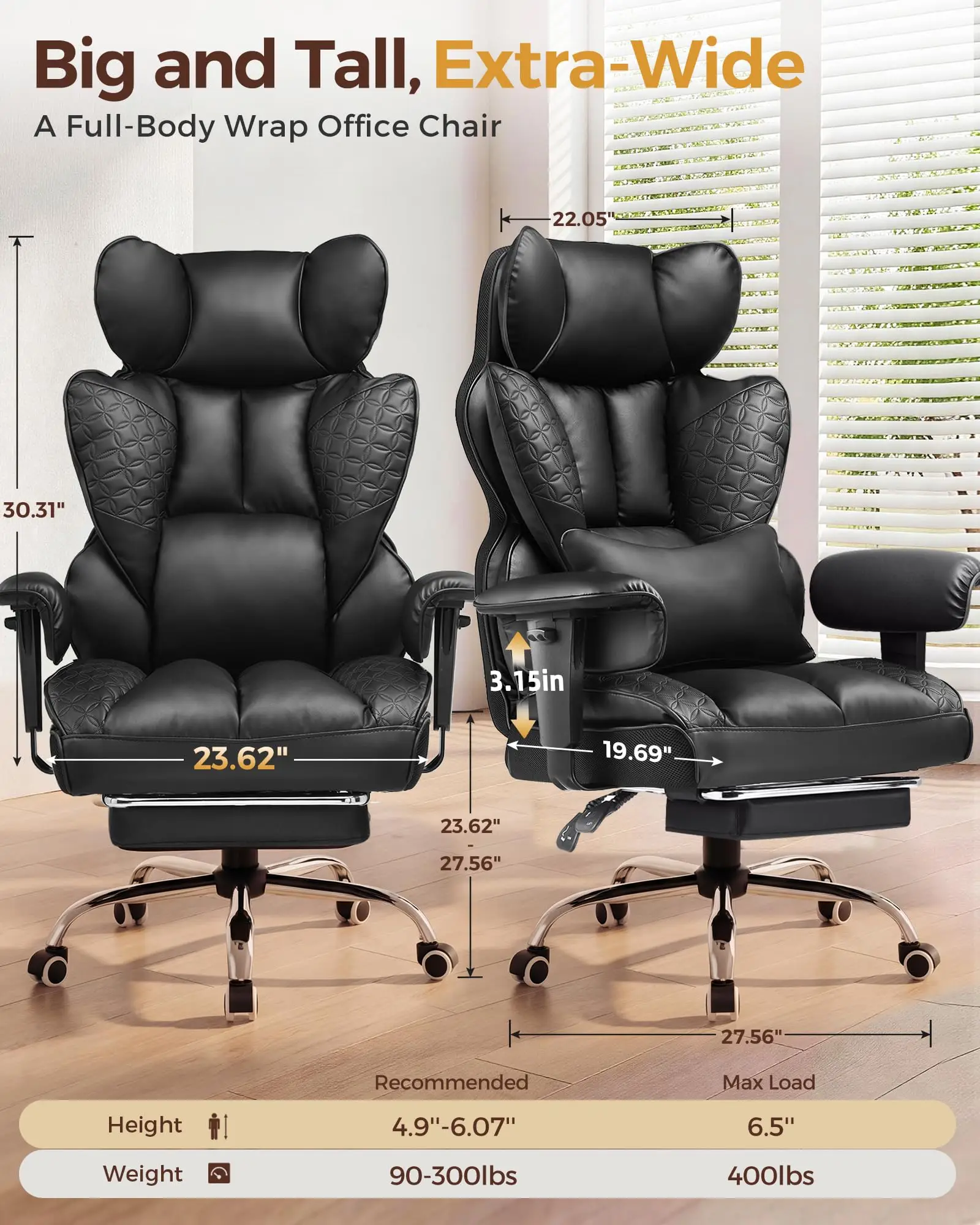 Big and Tall Office Chair Heavy Duty Gaming Chair with Deluxe Embossing Leather High Back Wider Ergonomic Computer