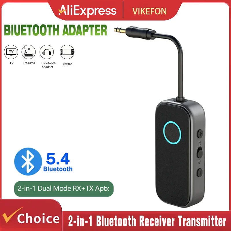 2-in-1 Dual-Mode RX+TX Aptx Bluetooth 5.4 Empfänger-Sender Kabelloser 3,5mm Aux-Audio-Adapter mit Mikrofon für Flugzeug TV Auto
